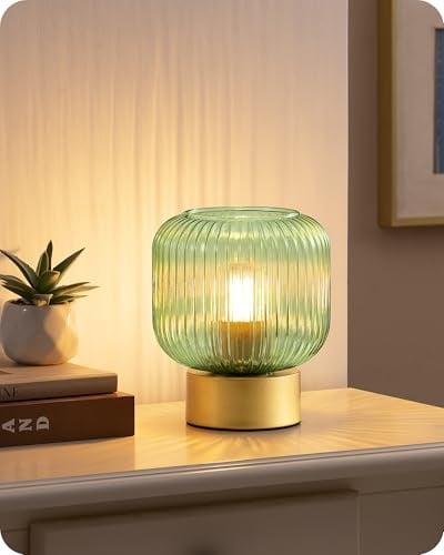 EDISHINE LED Tischlampe, Grüner Glasschirm & Goldfarbener Metallsockel, inkl. E27 LED-Lampe, 2700K Warmweiß, Moderne Nachttischlampe für Wohnzimmer, Schlafzimmer & Als Geschenk