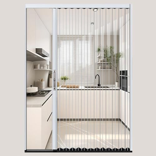 Falttür, Akkordeon, 230 cm hoch, Schloss und Schlüssel, transparente Schiebetür für Zuhause, Büro, Speisekammer, Wohnung, vielseitig einsetzbar, 80 cm breit, Weiß
