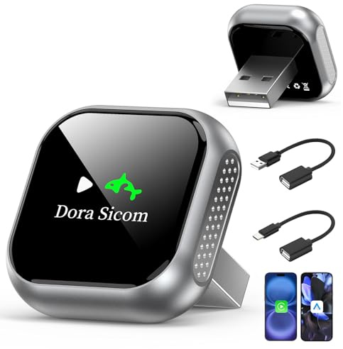 Dora Sicom [2026 Update]2-in-1 Wireless Adapter geeignet für Apple CarPlay & Android Auto, Kabelloser Dongle unterstützt iPhone & Android Smartphones, macht Kabelgebunden zu WiFi (Nicht für BMW/Tesla)