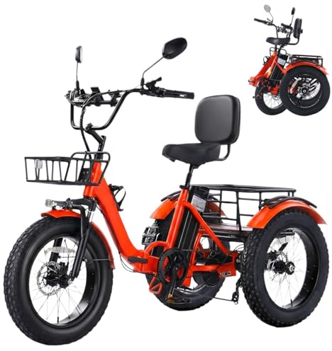 Broobey Adult Electric Tricycle 20-inch Non-Folding/Folding 7-Speed Tricycle with Large Capacity Basket 48V 15Ah/15.6Ah Lithium Battery PAS Miles