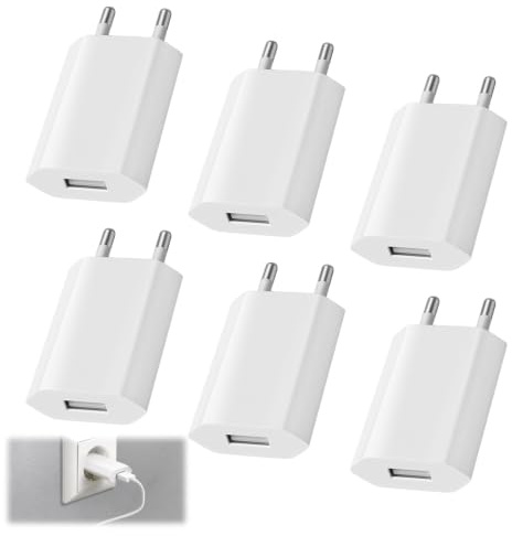 Chargeur 5V 1A, 6-Pack Prise Chargeur USB, 5W Prise USB Secteur, Embout Chargeur USB Liseuse Kindle, Adaptateur Prise Secteur USB A, Compatible avec IPad,IPod,X iaomi,S amsung,H uawei,iphone 4-Blanc