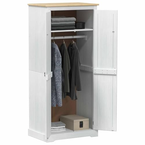 vidaXL Kleiderschränke Weiß 76 x 50 x 170 cm Massives Kiefernholz, Schlafzimmer, Rechteckig, Rustikal, Langlebig, Holzmaserung, Viel Platz, für Moderne Wohnräume, Anpassbare Designoptionen