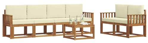 vidaXL Outdoor-Sofagarnitur 7 pcs Natur und Creme Massivholz Akazie, Akazienholz Garten-Sofa-Set, Moderne Gartenmöbel, langlebige Couch, schicke Lounge, ergonomisches Design