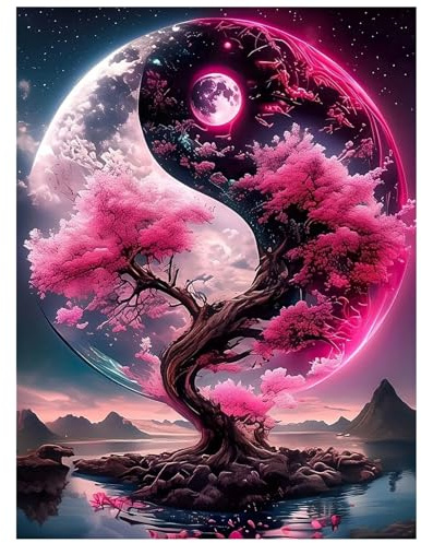 Hjjdiyes Diamond Painting Erwachsene Yin Yang Baum 30x40 cm | DIY Baum Diamond Painting Kits für Anfänger, 5D Diamantmalerei-set für Geschenk, zur Entspannung und als Wanddeko