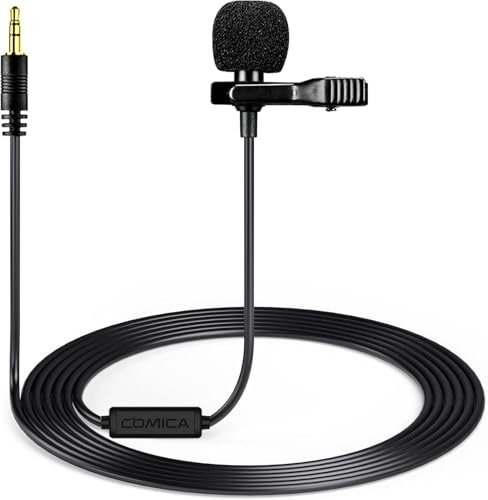 Moman V01CP - Microfono lavalier con clip, microfono omnidirezionale da 3,5 mm TRS, 2,5 m, per fotocamera DSLR, videocamera, PC, laptop, GoPro per YouTube, intervista