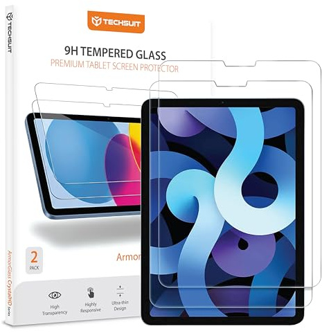 Techsuit Displayschutzfolie 2er Pack für iPad Pro 11 2018, Air 4, Air 5, iPad 11 2020 bis 2024 Gehärtetes Glas mit 9H Härte, HD Klarheit, Stoßschutz, ArmorGlass CrystalHD