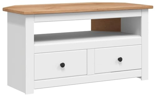 HETFTJN White Solid Pine Wood Corner TV Stand with 2 Drawers