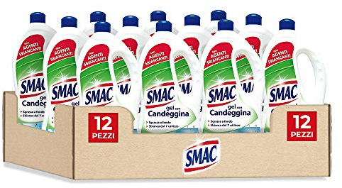 Smac - Detergente Gel Multisuperficie con Candeggina, Azione Igienizzante e Sgrassante, con Agenti Sbiancanti, 850 ml x 12 Pezzi