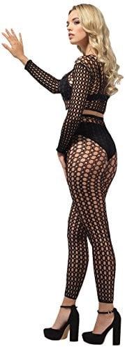 Smiffys Fence Net Set, Black with Crop Top & Footless Tights, Fever Body Stockings & Clubwea Fancy Dress, Fever Body Dress Up Accessories