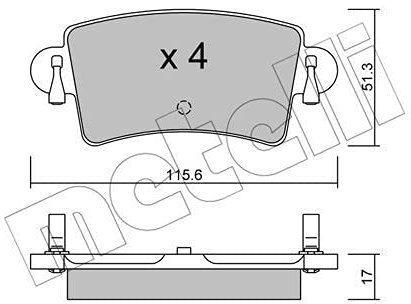 metelligroup 22-0546-0 Bremsbeläge, Made in Italy, Ersatzteile für Autos, ECE R90-zertifiziert, Kupferfrei