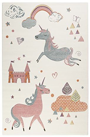 Wecon Home Esprit I Moderner Kurzflor Kinderteppich, Kinderzimmer I Sunny Unicorn I ESP-21974-060 I Beige Rosa Blau Grün I (160 x 225 cm)