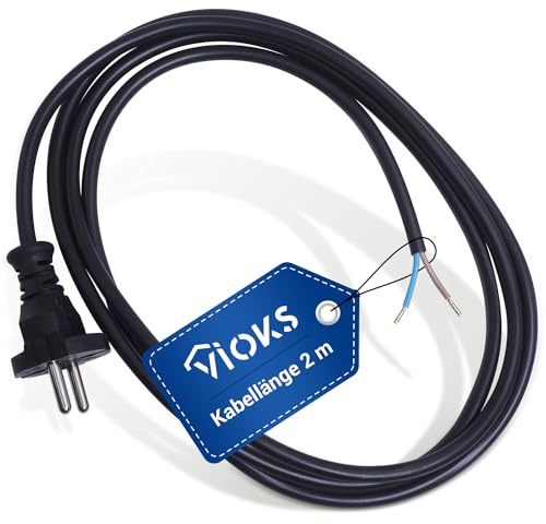 VIOKS Anschlusskabel für Haartrockner 2 x 1 mm² 2 m schwarz H05VV-F/Kabel Haartrockner- Anschlusskabel 2-adriges Föhnanschlusskabel Stromkabel