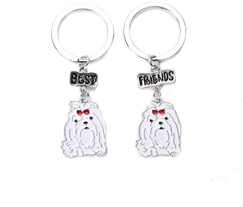 Hunde-Schlüsselanhänger, niedlicher Hundeanhänger, Freundschafts-Set aus Metall, für Taschen, Geburtstag, Weihnachten (Malteser)