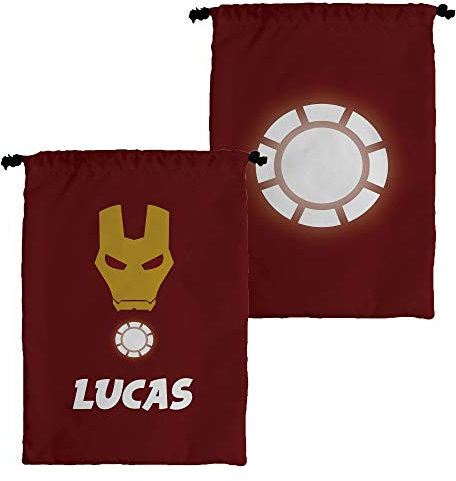 LolaPix Personalisierte Snack-Tasche mit Namen. Superhelden Geek Verschiedene Designs. Iron Man