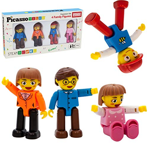 PicassoTiles Magnetic 4 Familien-Aktionsfiguren Kleinkind Spielzeug Magnet-Erweiterungspaket Pädagogisches Zusatzpaket STEM-Lernset Spielzeug Vorgetäuschtes Spielset für Bauklötze Fliesen