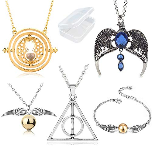 PPX 5 Stück Sanduhr Halskette 360 Grad/New Diadem Tiara Kristallkrone/Halskette/Flügel lose für Fans-mit Aufbewahrungsbox