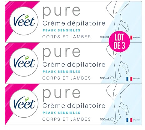 Veet Minima Enthaarungscreme – langanhaltende Weichheit nach der Enthaarung – empfindliche Haut – Tube 100 ml (3 Stück)