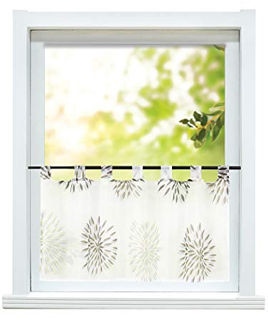 ESLIR Scheibengardine modern Bistrogardine Küche Gardinen Transparent Vorhänge mit Schlaufen Kurzgardine Voile Kreis Muster Braun HxB 60x90cm 1 Stück