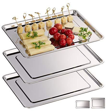 Relaxdays 10030060_58 Servierplatte, 3er Set, Edelstahl, spülmaschinenfest, Wurst, Käse, Party, Schlemmerplatte, 33x26,5 cm, Silber