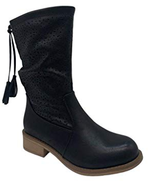 SENZA MARCA Fashion Moda Stivali Primaverili Estivi da Donna Traforati Biker Motociclista Moda Nero Nuovi Tacco Basso Comodi G522 (Nero, 38)