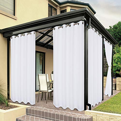 Bonzer Outdoor-Vorhänge für Terrasse, wasserdicht, hochwertig, dick, Privatsphäre, wetterfest, mit Ösen, Außenvorhänge für Veranda, Pavillon, Deck, 1 Panel, 137 x 213 cm, Weiß