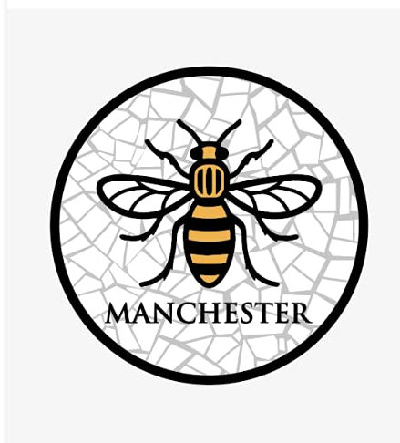 British UK Union Jack Sew On Iron On Fabric Patch Embroidered Badge (Manchester Bee Round)
