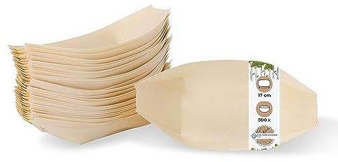 BIOZOYG 500 Stück Buffet Zubehör Snackschalen Holz 8 cm - Alternative für Bambus Teller Einweg naturbelassen - Einweggeschirr modern - Catering-Zubehör Holzschalen