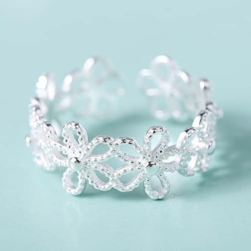 Wdhybwcx Korea-Weinlese-Gänseblümchen-Blumen-Ringe für Frauen-Silber-Farben-justierbarer offener Ring-Hochzeits-Verlobungs-Ring-Gothic-Schmuck-Paar-Geschenk-RI21Y0118,Silber-Farbe
