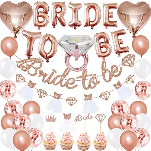 Kesteey Hen Party Decorations Hen Do Accessories Bride to Be Banner Cake Topper Heart Shape Foil Balloons Rose Gold Confetti Balloons for Bridal Shower Hen Theme Party Decoration