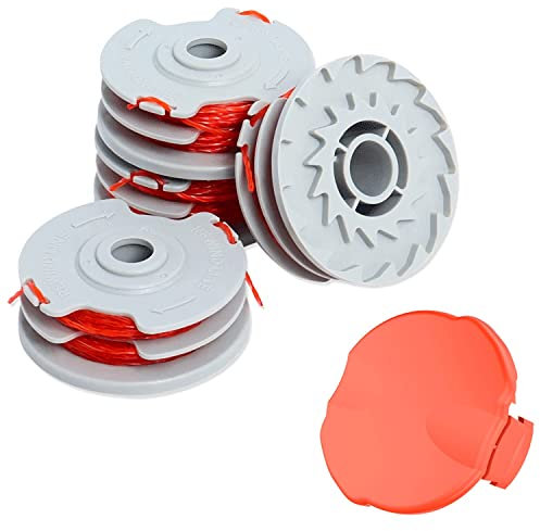 Strimmer Spool Line,4 PCS Φ1.5mm 11m FLY021 513937190 Standard Double Autofeed Nylon Replacement Spools + FLY060 Spool Cover,Compatible with Flymo Contour 500E Mini/Multi/Power Trim Grass Trimmer
