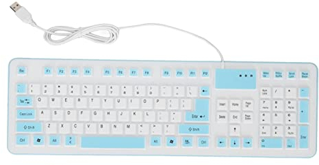 Zunate Foldable Silicone Keyboard, Flexible Roll Up Keypad, 106 Keys Waterproof Dustproof USB Wired Silent Soft Touch Keyboard for PC Notebook Laptop (Blue)