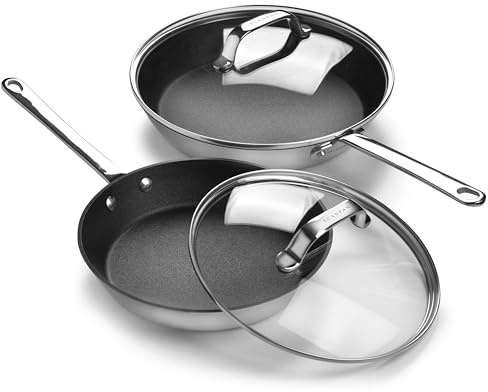 Scanpan Stratanium+ Bratpfannen-Set mit Deckel, antihaftbeschichtet, Edelstahl, 24,1 und 27,9 cm, hergestellt in Dänemark