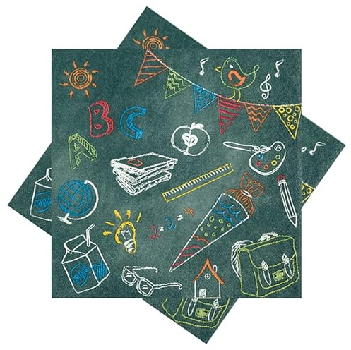ZauberDeko Servietten Schultafel Schultüte Bücher Grün ABC Einschulung Schule Tischdeko 33 x 33 cm 20er Pack