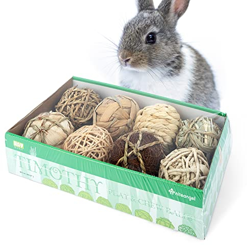 Niteangel Natürliche Kauspielzeug Spaß Sicher Heu Gras Tierbälle für Chinchilla Meerschweinchen Ratten Kaninchen Hamster Gerbil Degu Hase und andere Kleintiere (8 Kugeln)