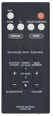 VINABTY FSR78 VAF7640 VAH0130 Replacement Remote Control Compatible with Yamaha Soundbar ATS-1060 ATS-1070 ATS-2070 YAS-106 YAS-107 YAS-207 YAS-CU207 NS-WSW42 YAS-108 ATS-1080 YAS-408 YAS106 ATS-4080