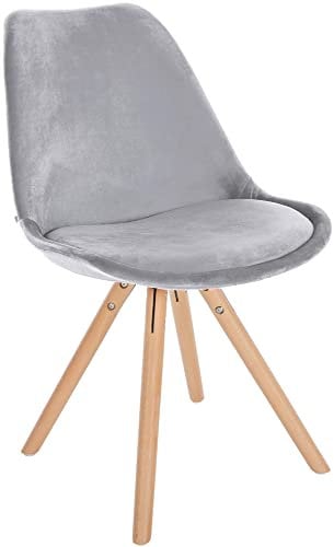 CLP Chaise De Salle A Manger Sofia en Velours I Chaise De Visiteur avec Assise Rembourré I Pieds Bois I Dossier, Couleur:Gris Clair, Couleur du Cadre:Natura (Ronde)