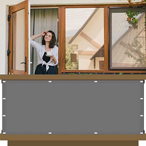Balkonumspannungen 90 x 600 cm Staubschutz Sonnenschutz Markisen Witterungsbeständig Oxford für Seite den Balkon Garten Terrasse, Hellgrau