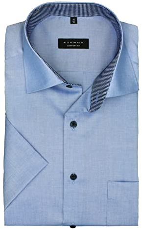 ETERNA Herren Businesshemd Kurzarm Comfort FIT | Uni blau | Kent Kragen Gr. 47