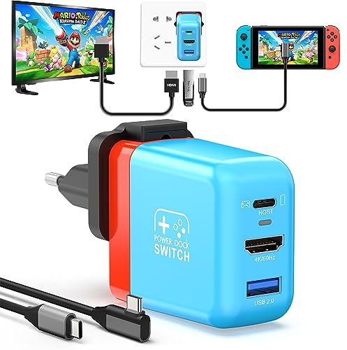 RREAKA Switch Dock for Nintendo Switch OLED, 3 in 1 Switch TV Adapter with 4K 60Hz HDMI, USB 2.0 Port, Type C 30W Charger, Portable Switch Docking Station Travel, for Samsung Dex S23, MacBook