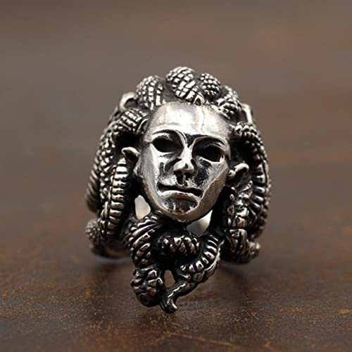 XJruixi Vintage Greek Mythology Medusa Ring Horror Venomous Snake Snake Hair Gorgon Ring Cool Stainless Steel Punk Biker Jewelry