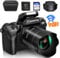 Saneen Fotocamere digitali 4K per fotografia e video, touch screen WiFi da 64 MP, fotocamera vlogging per YouTube con flash, scheda da 32 GB, parasole, batteria da 3000 mAh, fotocamere anteriori