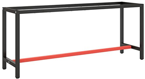 Homgoday Workbench Frame Black and Matt Red 190 x 50 x 79 cm Metal, Workbench for Garage Workshop