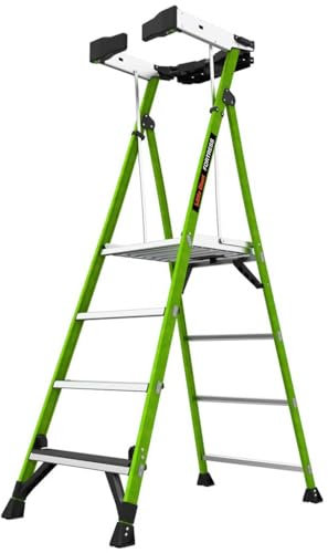 Little Giant Ladders 4 Tread Fortress GRP Fibreglass Platform Step Ladder, Platform Height 1.10m, Closed Height 2.51m