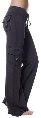 Yogahose mit weitem Bein für Damen, lässig, lockere Hose mit Taschen, Cargo-Jeans für Damen, Jogginghose, tägliche Kleidung für Mädchen, Damen, Schwarz , Axel