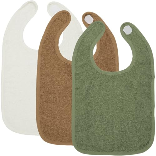 MEYCO Klettlätzchen 3er Pack Frottee Kinderlätzchen Offwhite/Toffee | 100% Baumwolle - Oeko Tex zertifiziert - Babylätzchen - schnelltrocknend - waschmaschinenfest