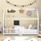 HUMZGHG Kinderbett Hausbett 90 x 200 cm, Montessori Bodenbett mit Schornstein Kiefernholz Bettgestell für Kinder Kinderzimmer, inkl.Tafel Lattenrosten Rausfallschutz (Weiß)