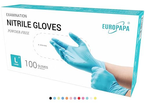 EUROPAPA® - 100 Guanti Monouso In Nitrile, Senza Lattice, Steril (L, Azzurro)