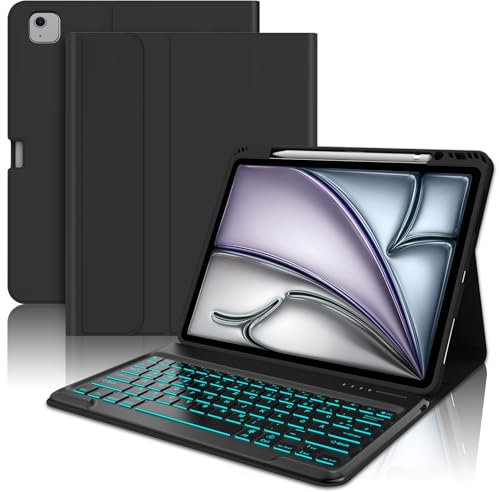 AVNICUD Tastatur für iPad Air 13 2025/2024 (M3/M2) mit Beleuchtung, Hülle mit Tastatur für iPad Pro 12.9 6/5/4/3 Generation QWERTZ Layout Magnetisch Abnehmbarer, Schwarz