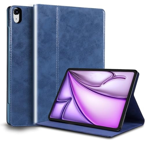 Gexmil Leder Hülle für iPad Air 13 Zoll M4/M3/M2 2026/2025/2024 | Smart Leder Cover/Flip,Auto Schlaf/Aufwachen,Schutzhülle Einstellbarer Ständer,Stoßfest,Rutschfest,Blau