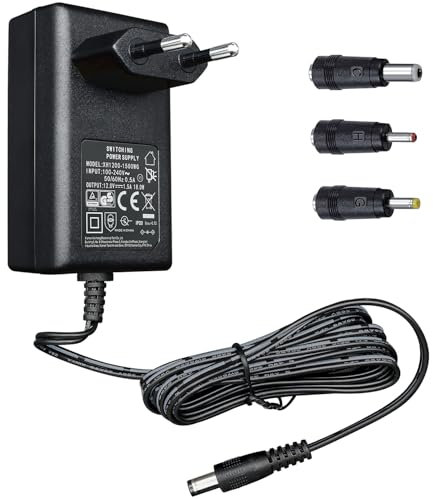 Adattatore di alimentazione 12V 1.5A/1500mA, AC 100-240V 50/60Hz a DC 12V 1.5A spina da parete centrale positiva, cavo lungo 1,8m, 3 punte intercambiabili incluse, certificato CE